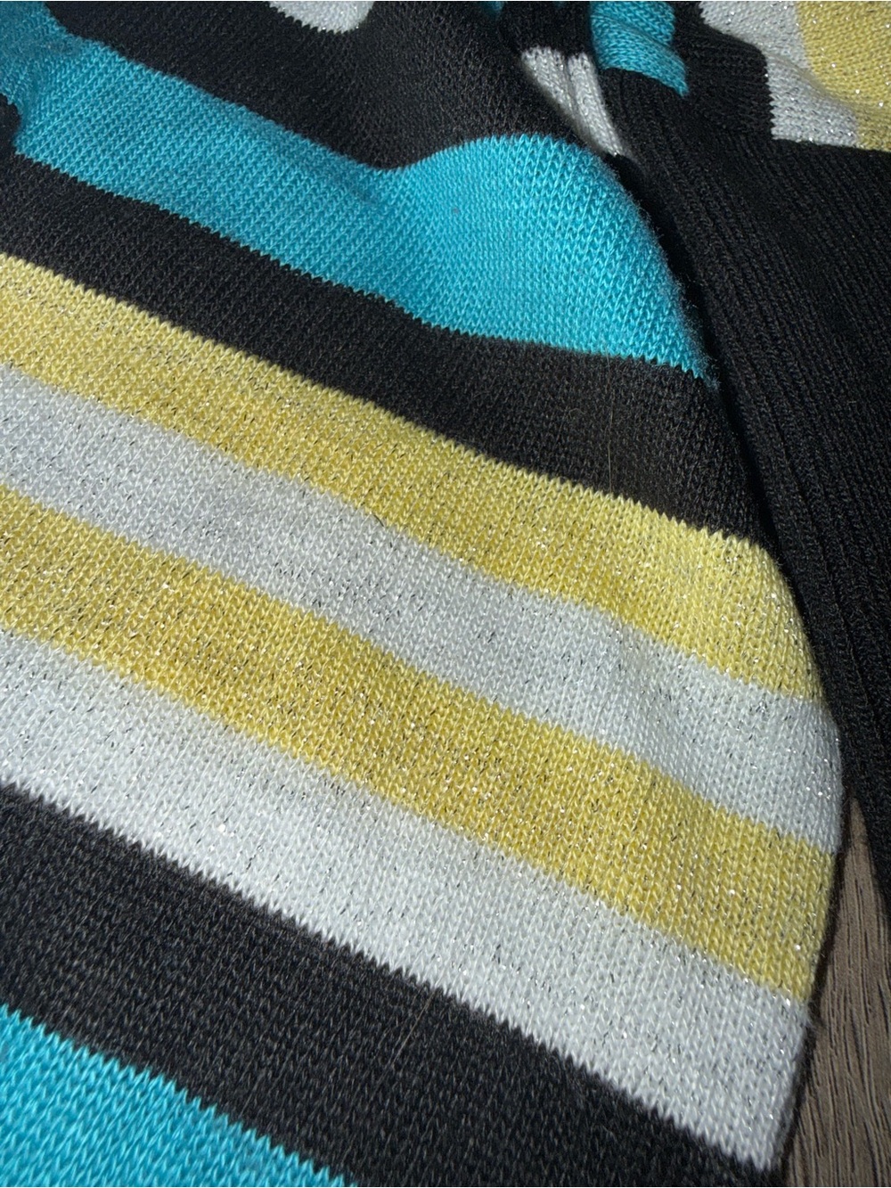 Heart Soul Black V-Neck Sweater with Teal, Yellow & White Stripes - Picture 4 of 7